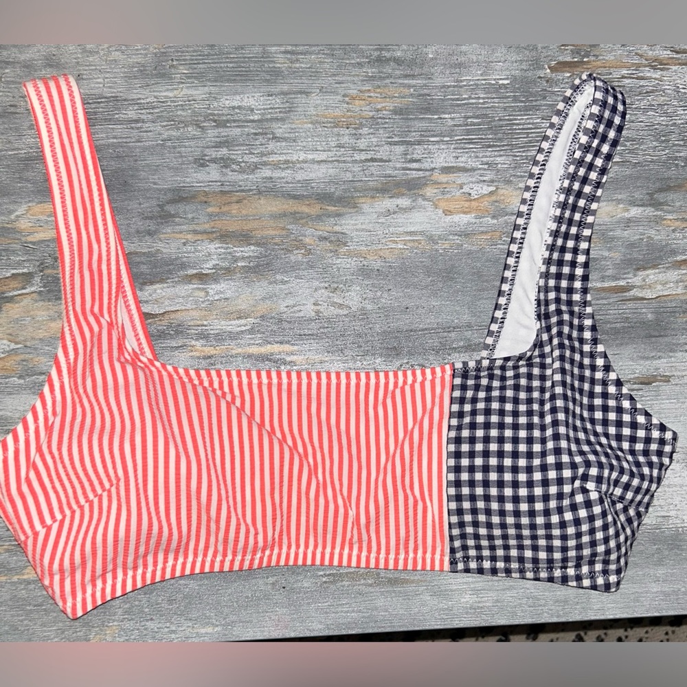 Aerie bikini top red stripes blue checkered size large